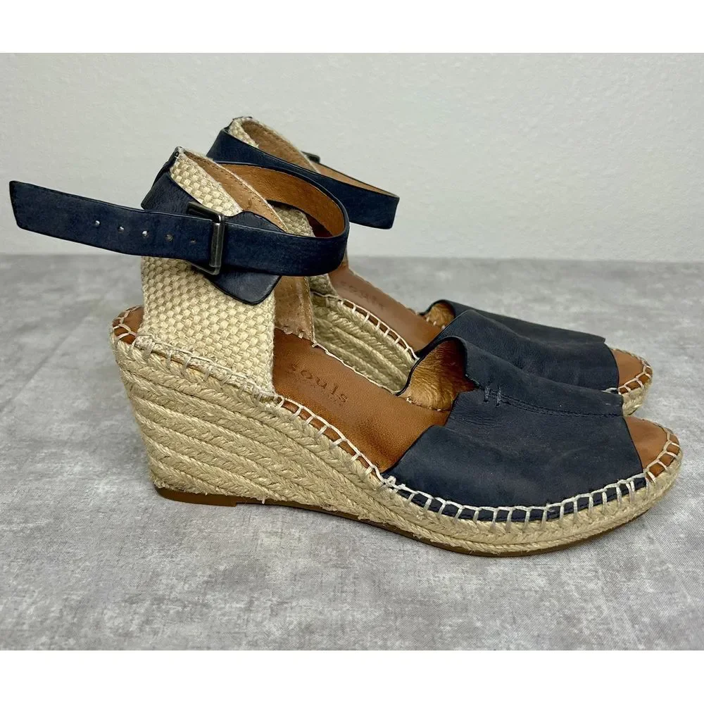 gentle souls Navy Espadrille Wedge Sandals